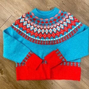 Vigoss Red and Blue Patterned Fair Isle Crewneck Sweater